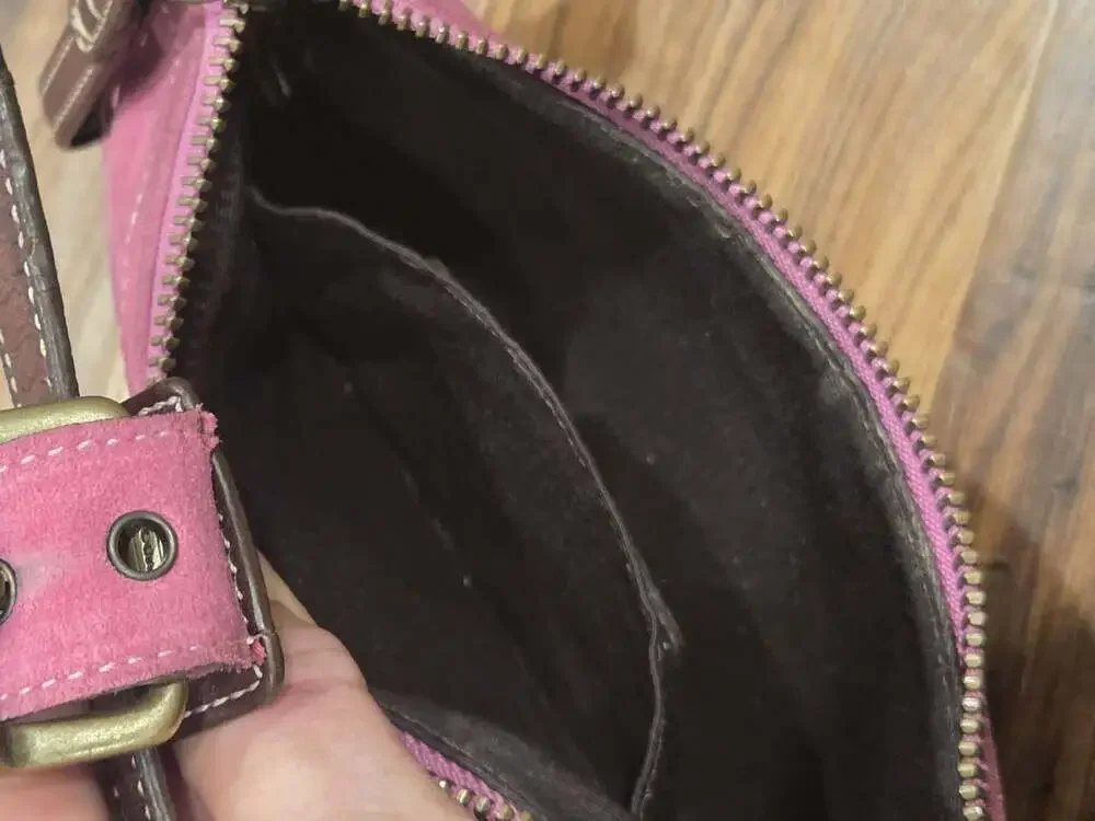 Vtg Y2K Coach Soho Suede Buckle Mini Flap Shoulder Bag Pink Magenta 90s Handbag